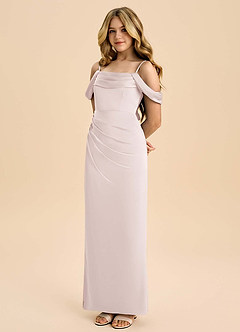 Azazie Saige Junior Robe Fourreau en Satin extensible Épaule décolletée Rose Pâle image1