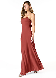 Azazie Rae Bridesmaid Dresses Terracotta A-Line Bow Mesh Dress image2