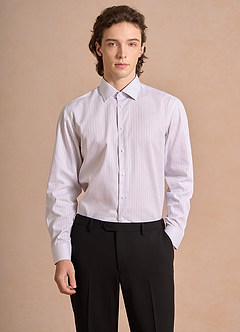 front Aiden Deep Purple Black 100% Cotton Non-Iron Striped Dress Shirt