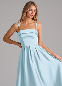 Azazie Lucienne Vestidos de damas de honor Vestido de Azul Cielo de Satén Elástico de Corte en A con Plisado image2