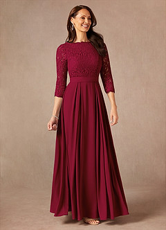 Azazie Lucianna At-home Try On Dresses Burgundy A-Line Lace Dress image4