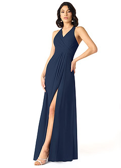 Azazie Danica Bridesmaid Dresses Dark Navy A-Line Pleated Chiffon Dress image3