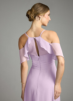 Azazie Dakota Vestidos de damas de honor Vestido de Lila Esmerilada de Gasa de Corte en A con Cuello en V plisado image6