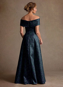 Azazie Harriett Mother of the Bride Dresses Dark Navy A-Line Off the Shoulder Floral Jacquard Dress image4