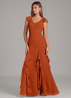 Azazie Nessa Bridesmaid Dresses Burnt Orange A-Line Chiffon Dress image1