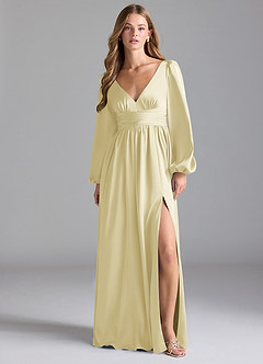 Azazie Norah Robes de demoiselle d'honneur Robe Trapèze en Satin extensible Sorbet Citron image1