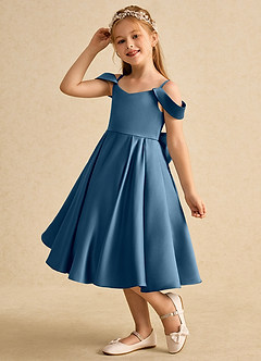 Azazie Favia Jurken voor bloemenmeisjes A-Lijn Jurk van Mat Satijn Off the Shoulder Bermuda image6