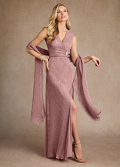 Azazie Salem Mother of the Bride Dresses Dusty Rose A-Line Pleated Metallic Mesh Dress image4