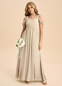 Azazie Lianne Junior Champagne A-Line Off the Shoulder Chiffon Dress image5