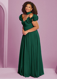 Barbie ♥ Azazie Robes de demoiselle d'honneur Robe Trapèze Convertible en Mousseline de soie Épaule décolletée émeraude image5
