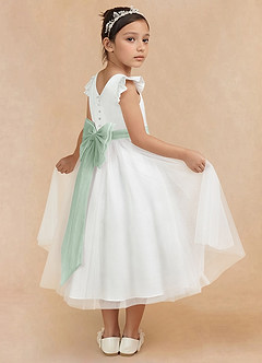Azazie Hemi Flower Girl Dresses Ivory Agave A-Line Bow Tulle Dress image1