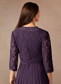 Azazie Ainsling Mother of the Bride Dresses Plum A-Line Square Neckline Lace Chiffon Dress image9