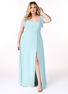 Azazie Bondi Brautjungfernkleider A-Linie Gekräuselt Chiffon Kleid Wolke Blau image7