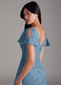 Azazie Soren Bridesmaid Dresses Steel Blue A-Line Pleated Floral Burnout Dress image5