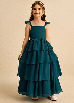 Azazie Boba vestidos de niña de las flores Vestido de Pino de Gasa de Corte En A con Escote Cuadrado image6