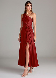 Azazie Brooke Suknie dla druhen Linia A Jedno ramię Satyna elastyczna Długość kostki Sukienka image3