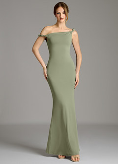 Azazie Shantal Bridesmaid Dresses Pistachio Mermaid Off the Shoulder Premium Stretch Jersey Dress image4