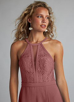 Azazie Rona Bridesmaid Dresses Desert Rose A-Line Lace Chiffon Dress image5