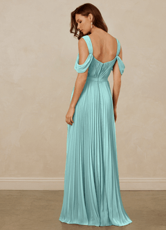 Christian Siriano Bridal for Azazie 1013 Bridesmaid Dresses Aqua A-Line Off the Shoulder Chiffon Dress image4