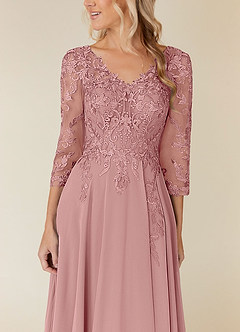 Azazie Noella Mother of the Bride Dresses Dusty Rose A-Line V-Neck Lace Chiffon Dress image5