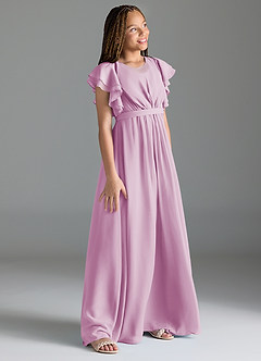 Azazie Daphne Junior Vestido de Rosa Caramelo de Gasa de Corte en A con Plisado image3