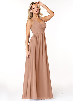 Azazie Ashia Bridesmaid Dresses Champagne Rose A-Line Pleated Chiffon Dress image4
