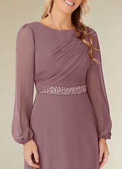 Azazie Priyanka Mother of the Bride Dresses Dusty Rose A-Line Boatneck Pleated Chiffon Dress image3