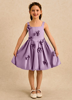 Azazie Lillian Robe Demoiselle D'honneur Fillette Robe Princesse en Mat Satiné Plissée Glycine image3