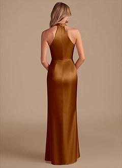 Azazie Karlotta Bridesmaid Dresses Copper Sheath Pleated Metallic Satin Dress image2
