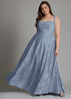Azazie Shaude Bridesmaid Dresses Dusty Blue A-Line Pleated Floral Burnout Dress image8