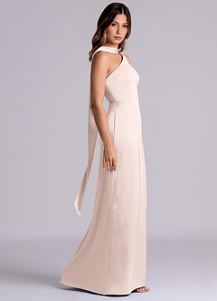 Azazie Phaedra 신부 들러리 드레스 A라인 한쪽 어깨 스트레치 새틴 바닥 길이 드레스 image3