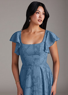Azazie Bondi Bridesmaid Dresses Steel Blue A-Line Ruched Floral Burnout Dress image5