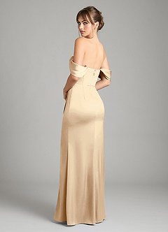Azazie Johana Bridesmaid Dresses Champagne Mermaid Off the Shoulder Stretch Satin Convertible Dress image8