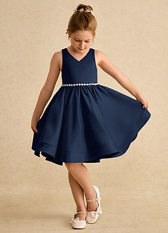 Azazie Julietta Robe Demoiselle D'honneur Fillette Robe Princesse en Tulle Convertible Bleu Marine Foncé image4