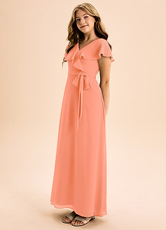 Azazie Lainey Junior A-Linie mit Taschen Chiffon Kleid Sonnenuntergang image3