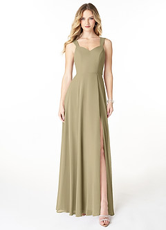 Azazie Julie Robes de demoiselle d'honneur Robe Trapèze en Mousseline de soie Encolure en Forme de Cœur Vert Mousse image1