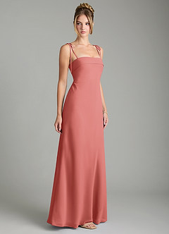 Azazie Ellia Robes de demoiselle d'honneur Robe Trapèze en Mousseline de soie Nœud Antique Rose image4