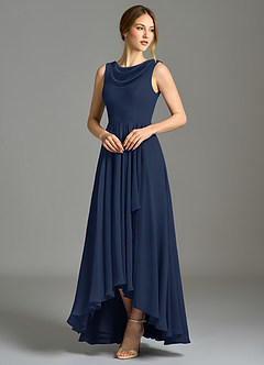 Azazie Wonderland Bridesmaid Dresses Dark Navy A-Line Pleated Chiffon Dress image3