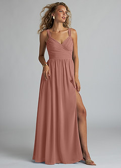 Azazie Aziza Bridesmaid Dresses Cedar Rose A-Line V-Neck Pleated Chiffon Dress image1