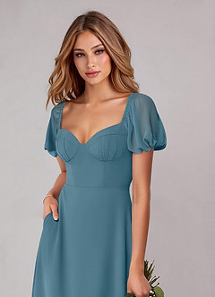 Azazie Fatima 신부 들러리 드레스 A라인 포켓이 있는 쉬폰 바닥 길이 드레스 image6