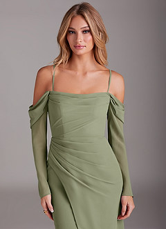 Azazie Hallie Bridesmaid Dresses Pistachio Mermaid Long Sleeve Chiffon Dress image2