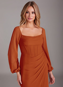 Azazie Charissa Bridesmaid Dresses Paprika Sheath Long Sleeve Chiffon Dress image7