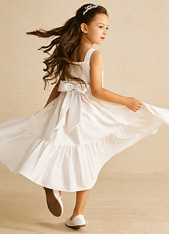 Azazie Ettie Flower Girl Dresses Diamond White A-Line Bow Cotton Dress image3