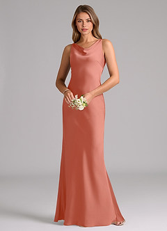 Azazie Allettie Vestidos de damas de honor Vestido de Rosa Salmón de Satén Elástico de Corte Sirena image3