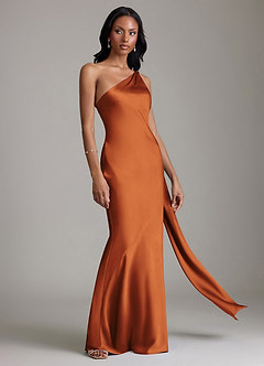 Azazie Galinda Suknie dla druhen Syrena Jedno ramię Satyna elastyczna Do ziemi Sukienka image5