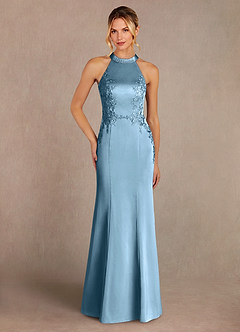 Azazie Tyra Kleider für die Brautmutter Meerjungfrau-Linie Spitze Stretch-Satin Kleid Stahlblau image1