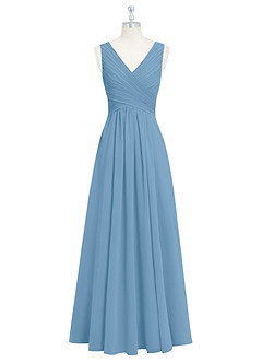 Azazie Flora Brautjungfernkleider A-Linie Plissee Chiffon Kleid Stahlblau image7