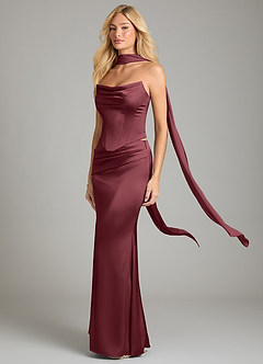 Azazie Sorrel Bridesmaid Dresses Merlot Mermaid Strapless Stretch Satin Convertible Dress image1