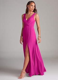 Azazie Nelly Bridesmaid Dresses Fuchsia A-Line Pleated Chiffon Dress image4