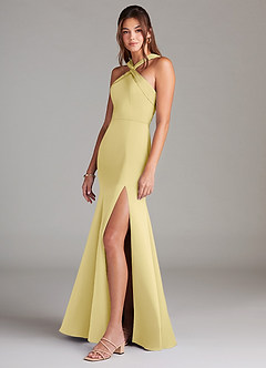 Azazie Rue Brautjungfernkleider A-Linie Plissee Stretch-Satin Kleid Zitronensorbet image5
